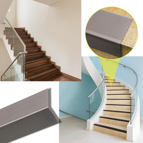 Non Slip Stair Nosing, Window Sill Nosing Plate, Staircase Ledge Guard, 10 Pieces Stair Edge Protector for Wood Stairs/Walking Surface, 1.5"X 2" Aluminum Tread, 48inch Long, Coffee - color: coffee