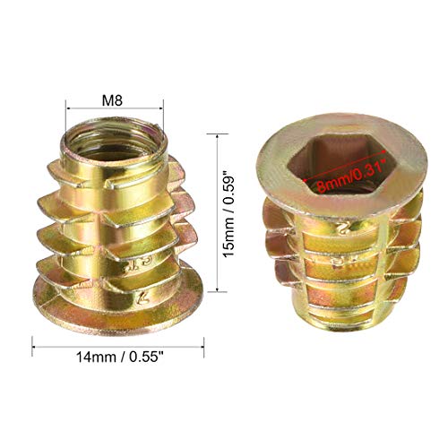 uxcell Furniture Threaded Insert Nuts Zinc Alloy M8 Internal Threads 15mm Length 20pcs - size: M8x15mm