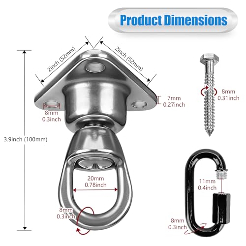 Heavy Bag Hanger,Stainless Wall Ceiling Mount Hook 180°/360° Rotation Wood Beam Holder Body Weight Strength Training Systems, Aerial Yoga Swing & Hammock - size: 3-holes with 360° rotation