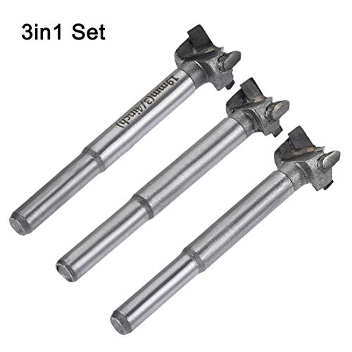 uxcell Forstner Wood Boring Drill Bits 17mm 18mm 19mm Dia. Hole Saw Carbide Alloy Steel Tip Round Shank Cutting for Hinge Plywood Wood Tool 3in1 Set - size: 17mm, 18mm, 19mm