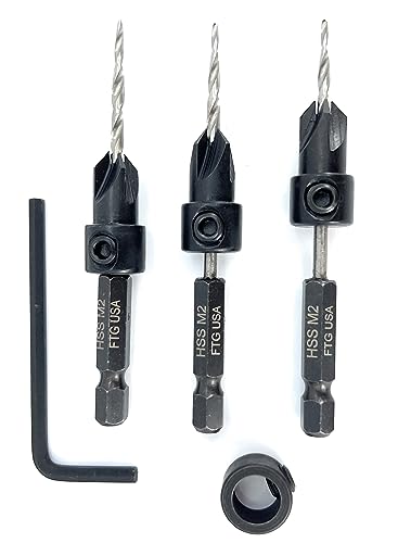FTG USA 3 Pc #4 (7/64") Countersink Drill Bit Set with Tapered Drill Bits - size: #4, style: Same Sort 3 Pc