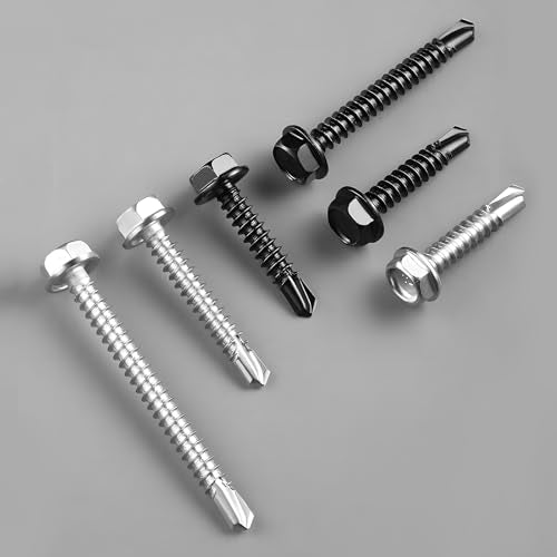#8 x 1-1/2 Inch Self Drilling Screws, (55pcs) 0.5 lbs Black Self Tapping Screws for Metal, 410 Stainless Steel Hex Washer Head Sheet Metal Screw - color: Black 0.5lb Per Box, size: #8x1-1/2"