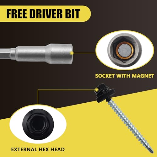 JEGONFRI 200PCS #10 x 2 Black Hex Head Self-Drilling Metal Roofing Screws - color: Black, size: 2 in