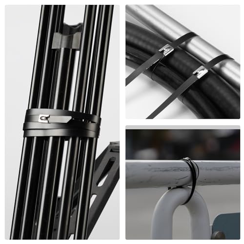 Armpow Metal Zip Ties Black 40 inch 408LB 25pcs Heavy Duty 304 Stainless Steel Epoxy Coated Locking Cable Exhaust Wrap Multi Purpose Binding for Machinery, Vehicles, Farms, Cables, Pipes,Fence - size: 40 inch