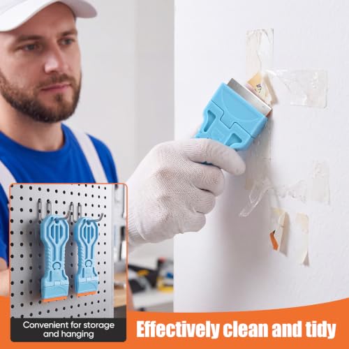 4 Pack Razor Blade Scraper, 25 Blades, Long Handle Scraper Tool (Blue) - color: Blue