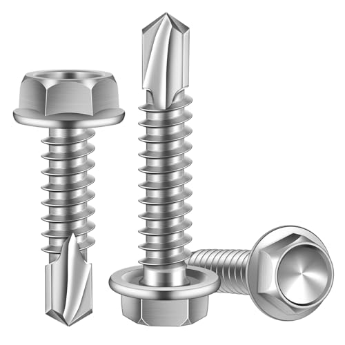 #14 x 1-1/4" (3/4" to 3" Available) Hex Washer Head Self Drilling Sheet Metal Screws with Drill Point, Stainless Steel 410, 50 PCS - color: Silver, size: #14 x 1-1/4"