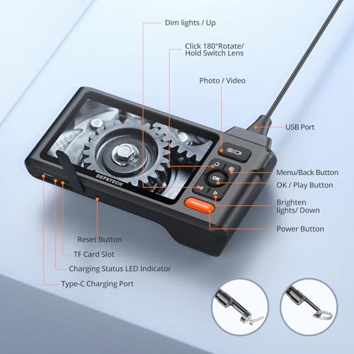 DEPSTECH Endoscope Camera with Light, Triple Lens 5" IPS Inspection Camera - size: 16.5FT