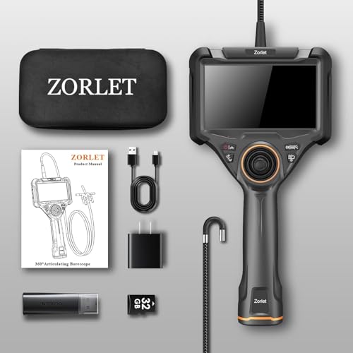 360° Articulating Borescope, 5" Monitor & 4-Way Joystick - size: 5.0 FT