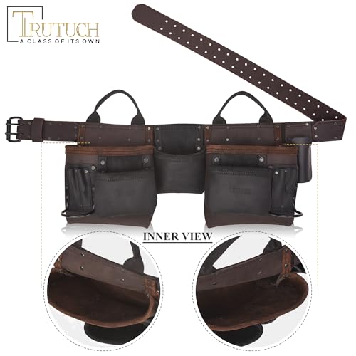 Brown Combine Leather Tool Belt | 11 Pockets Carpenter Tool Bag | Tool Pouch | Handyman | Belts For Men | Drywall Tool Belt | Construction | Framers | Electrician
