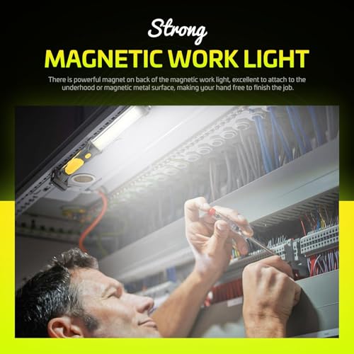 WARSUN 2PC Rechargeable 1500LM COB LED Work Light-Magnetic Hands-Free Trouble Light with Hook, IPX4 Waterproof for Garage Repair, Mens Fathers Gifts-Emergency Light Tool for Men (Yellow) - size: 2 PACK