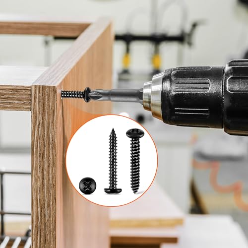 100 PCS #6 X 1 inch 18-8 (A2) Stainless Steel Pan Head Phillips Wood Screws, Black Coated Full Thread No.6 X 1'' Multipurpose Screw by TPOHH - size: #6 X 1 inch