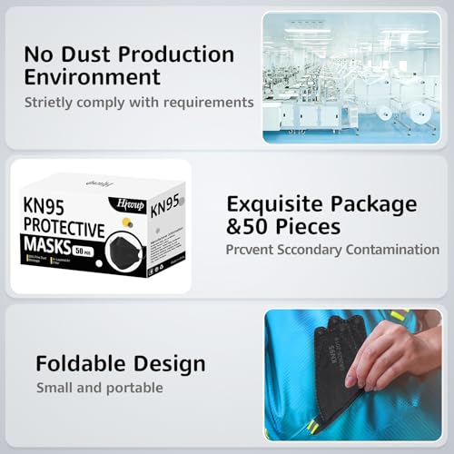 KN95 Face Masks 50 Pack, Breathable Comfortable and Disposable KN95 Mask, Black