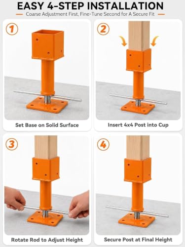 2 Pack Screw Jack Post, 4" x 4" Adjustable Screw Jacks