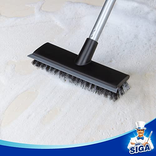 MR.SIGA Floor Scrub Brush with Long Handle, 2 in 1 Scrubber and Squeegee for Cleaning Bathroom, Patio, Garage, Wall, Tile with Stiff Bristles (Pack of 3) - size: 8.7 x 48.4 inch (Pack of 3)