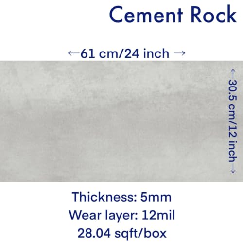 Click Lock Waterproof Luxury Vinyl Flooring 5MM Stone Look 12" W × 24" L Super Scratched Pet Friendly 14 Pack - 28.04 Sqft Cement Rock