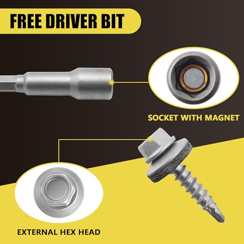 300PCS #10 x 1 Galvanized Hex Head Self-Drilling Metal Roofing Screws - color: Zinc, size: 1 in
