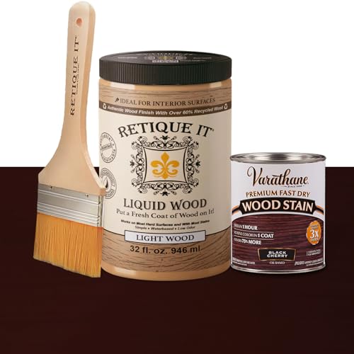 Retique It Liquid Wood - Quart Light Wood w/Black Cherry Stain - Stainable Wood Fiber Paint - Put a fresh coat of wood on it (32oz LW, Black Cherry) - color: 40 Black Cherry, size: 32 Fl Oz (Pack of 1)