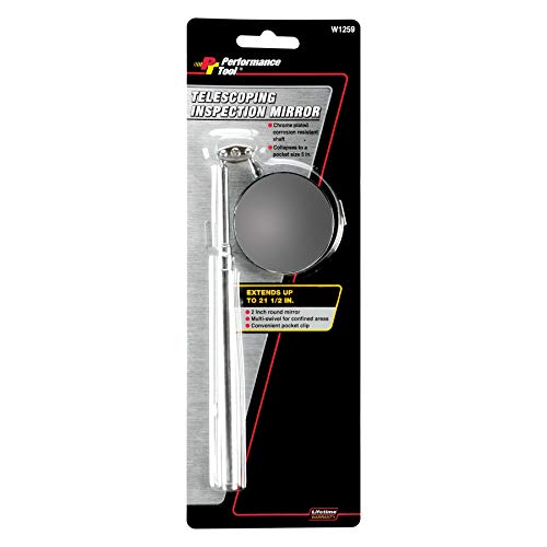 Performance Tool W1259 2 in. Round Telescoping Inspection Mirror - size: 1.8"L x 12.9"W