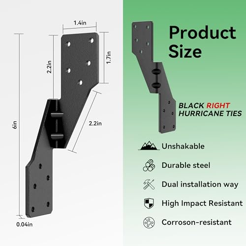 Black Right Hurricane Brackets,Hurricane Ties for Rafters,Hurricane Clips,Hurricane Straps for Shed,Seismic/Truss Brackets,Hurricane Straps for Building,Rafter Hangers(Right 25 pcs) - size: 25 Pcs, style: Black Right Hurricane Ties