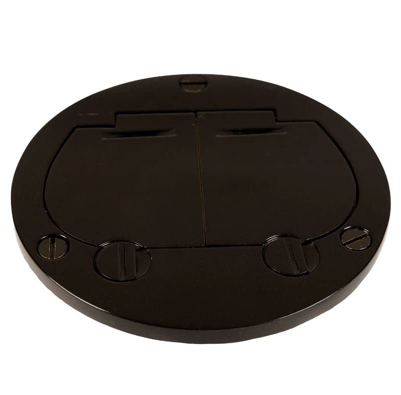 Flush Mounted Round Floor Box (Dual Flip Lid | Power, Dark Bronze) - color: Dark Bronze, size: Dual Flip Lid | Power