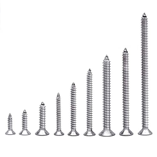 #6 X 5/8" Stainless Steel Wood Screw 100 pcs - Flat Head Self Tapping Screw Metal Screws, Pointed Tail, Full Thread - size: #6 X 5/8