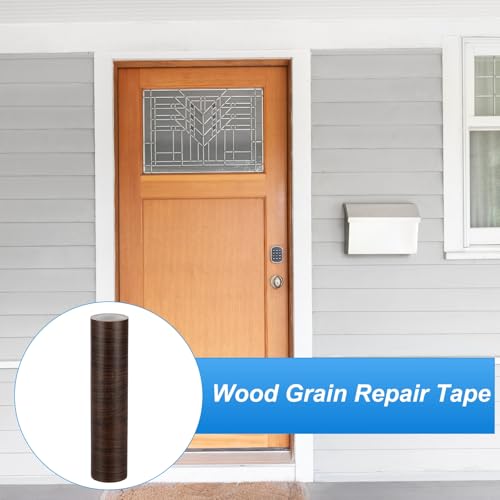 PATIKIL Wood Grain Repair Tape 10" X30', Self Adhesive Realistic Textured Repair Tape Patch with Scraper for Floor Door Table Cabinets Desk, Dark Brown Oak