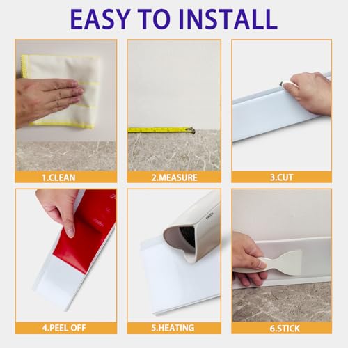 Vinyl Wall Base Baseboard Molding Trim 4" Flexible Self Adhesive Rubber Wall Base Moulding Trim Peel and Stick Design(60Ft, White) - color: White, size: 4 Inch×60Ft