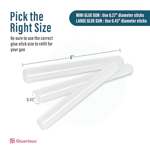 Gluerious Full Size Hot Glue Sticks 100 Pack, 0.43 x 6 Inch (11mm) Large Glue Sticks for Large Glue Gun, Strong All-Temp Bulk Glue Gun Sticks for Arts Crafts DIY Wood Fabric Repairs - size: 100-Pack 0.43in (11mm) by 6 inches