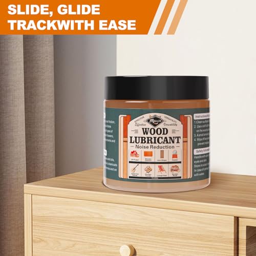 Meuvcol Wood Lubricant, 7 Oz Paste Wax for Wood, Drawer Slide Wax for Sticking Wood-to-Wood Drawers, Antique Furniture, Dressers, Cabinets, Hinges & Puzzle, Includes Brush & Gloves - Eliminate Noise