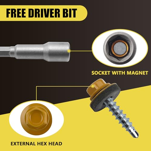 JEGONFRI 300PCS #10 x 1 Yellow Hex Head Self-Drilling Metal Roofing Screws - color: Yellow, size: 1 in