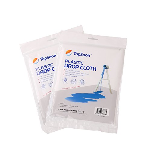 Topsoon Plastic Drop Cloth, 1Mil Thick, 9FT x 12FT for Painting, Painters Drop Cloth, Paint Drop Cloth, Paint & Painting Tarp, Clear Plastic Sheeting Sheet, Clear Tarp, Painters Plastic - size: 9FT x 12FT