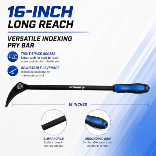 16 Inch Indexing Pry Bar, 15-Position Adjustable Cr-V Indexable Prybar Tool - size: 16 Inch