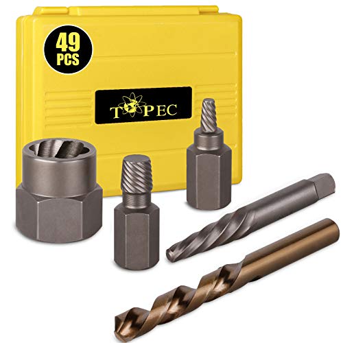 Topec 49pcs Screw Extractor/Drill Bit Set, Professional Remove Set for Removing Broken Studs, Bolts, Socket Screws and Fittings - size: 49 Pieces