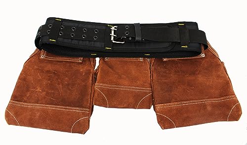 Tool Belt | Leather Tool Rig for Carpenters, Framers, Electricians, Constructors, and Handyman | Adjustable Tool Pouches (Brown)
