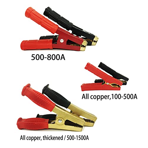 Jumper Cable Battery Clamps Crocodile Clamp Pure Copper 100A/800A/1500A Car Battery Charger Clamps Power Replacement Battery Alligator Clips Jumper Cables Clamp (100-500A) - color: 100-500a