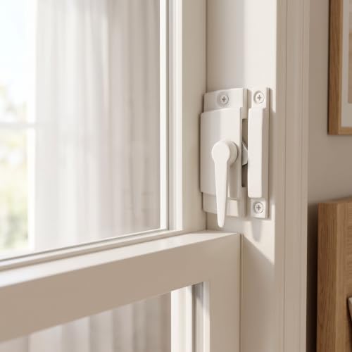 FUNSUEI 14 Pack Cam Action Sash Locks, Window Sash Locks and Keeper, Sliding Window Sash Lock Diecast Latch Lock, 2.1 Inch Lock Hole Center, with Screws for Single and Double Hung Vinyl Windows - color: White