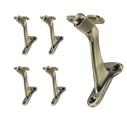 5 Pack Heavy Duty Hand Rail Bracket Brushed Antique Brass Stair Brackets for Stairways Handrail Staircase Bracket - color: Brushed Antique Brass, size: 5 Pack
