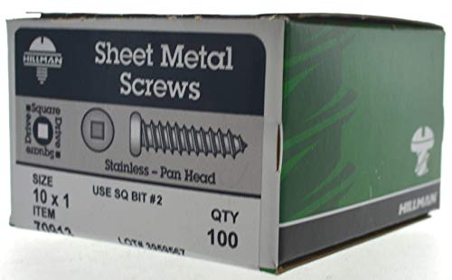Hillman 70913 10 X 1-Inch Stainless Steel Pan Head Square Drive Sheet Metal Screw, 100-Pack