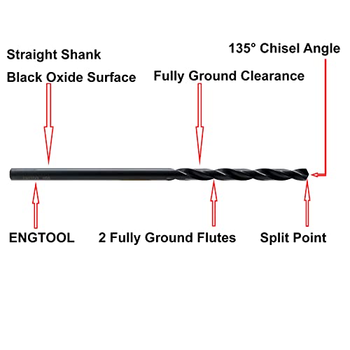 MAXTOOL 1/8"x6" 2pcs Identical Aircraft Extension Drills HSS M2 Extra Long Deep Twist Drill Bits Straight Shank Fully Ground Black; ACF02B06R08P2 - size: 1/8"x6"
