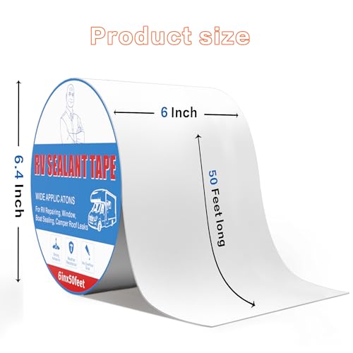 Rv Roof Tape White 6 Inch X 50 Feet, Waterproof Repair Sealant Tape UV-Resistant & Weatherproof Rv Awning Repair Tape for Window, Vent, Boat Sealing, Truck Camper Roof Patch kit Metal Roof Sealant - style: 6in*50ft