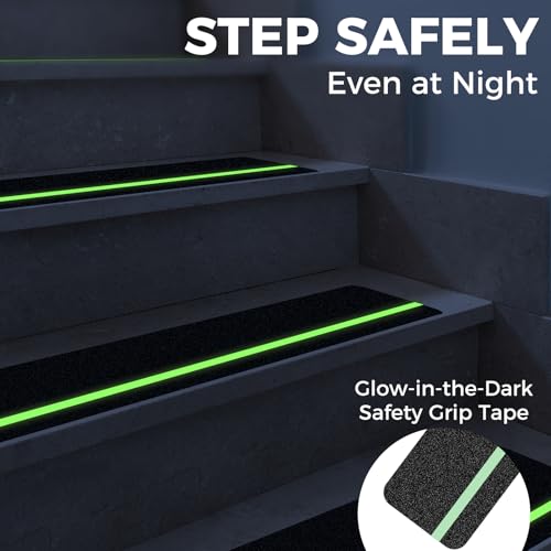 10 Pack 4" x 24" Glow in Dark Anti Slip Traction Treads with Roller - color: Black with Glow in the Dark Strips, size: 4" x 24" & 10-Pack