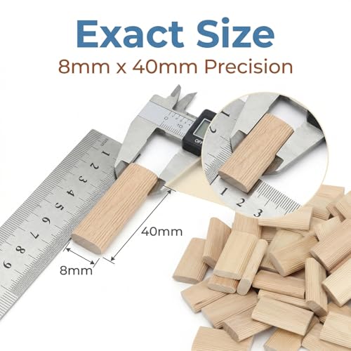 Wood Biscuits, 50Pack 8mm x 40mm Beechwood Loose Tenons Compatible with Loose Tenons Joinery Systems, Beech Tenons for Crafting Woodworking