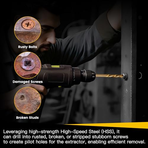 27-Piece Bolt Extractor kit, Easy Out Screw Extractor Set with Left Hand Cobalt Drill Bits, Hex Adapter, 1/2" F to 3/8" M Reducer for Broken, Damaged, Rusted, Rounded-Off Bolts, Nuts