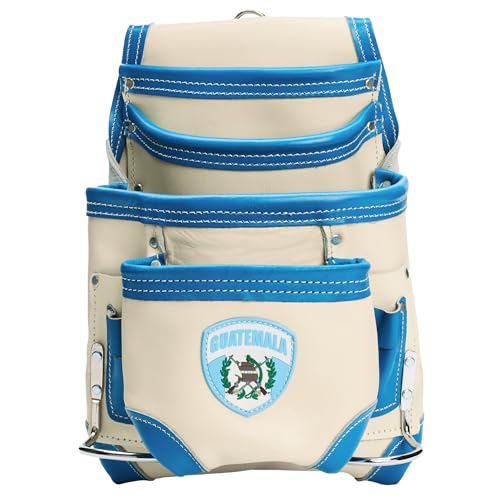 FESA Leather Carpenter Tool Pouch - 10-Pocket Heavy Top Grain Leather Carpenter Pouch with 2 Hammer Loops, Large & Small Pockets - Fits Work Belts up to 3" - Handcrafted - Country-Themed - color: White - Guatemala