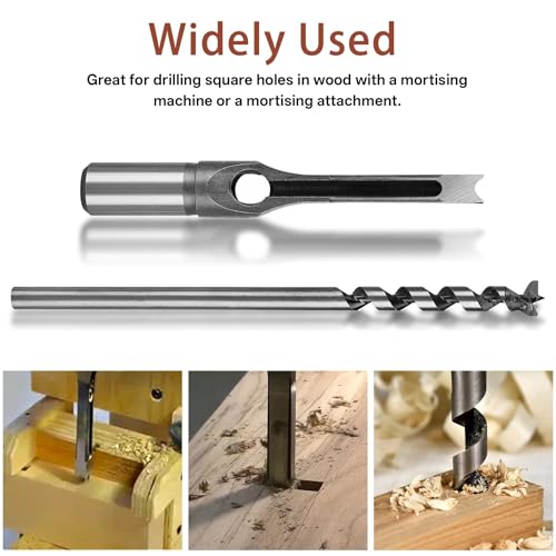 kimllier 7Pcs Square Hole Drill Bit, Stainless Steel Sharp Durable Mortising Chisel Set 6/25, 1/4, 5/16, 3/8, 2/5, 1/2, 9/16 Inch