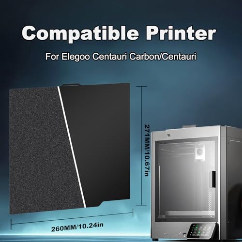 260x271mm Black Build Plate Double Sided Textured PEI+Smooth PEI Flexible Removable Spring Steel Heated Printing Bed Platform for Elegoo Centauri Carbon/Centauri 3D Printer - size: 260x271mm