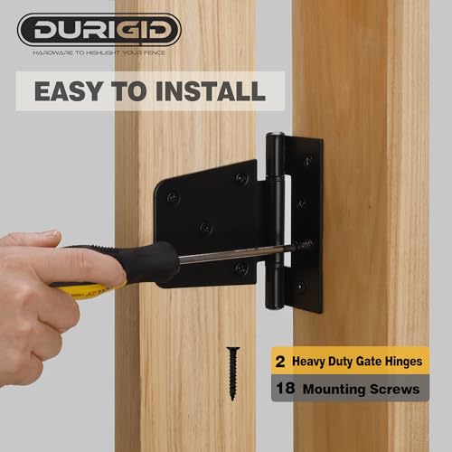 2 Pack 3-1/2 Inch Shed Door Hinges Gate Hinges, Gate Hinges Heavy Duty for Wood Fence Barn Door, Offset Screw Holes, Matte Black Powder Coating