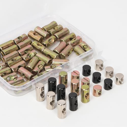 40Pcs M6x20mm Yellow Zinc Barrel Nuts Assortment Kit Metric Cross Dowels Slotted Nut Furniture Nuts Cross Dowel Hammer Nut for Wood Furniture Beds Crib Chairs - style: yellow zinc 6x20MM barrel nuts