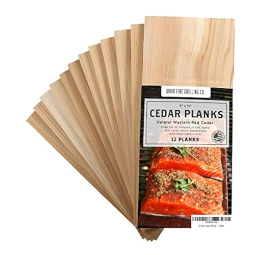 Wood Fire 12-Pack Cedar Grilling Planks for Salmon, Beef & More - USA-Made