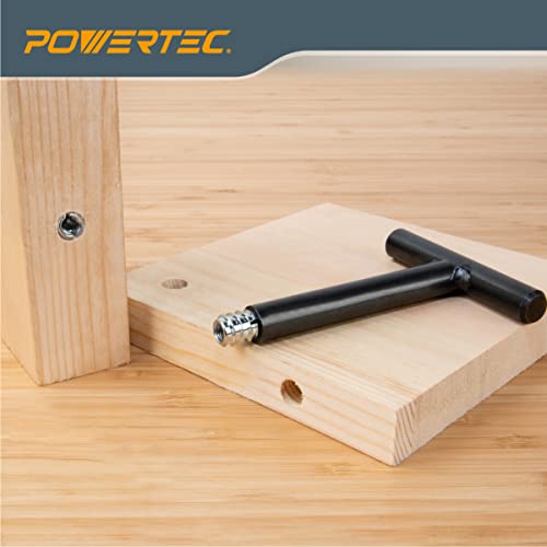 POWERTEC 71814 1/4"-20 Threaded Insert Installation Tool Set | T-Wrench with 50-PC Zinc Plated Threaded Inserts for Wood Furniture | 1/4"-20 Internal Threads x 11.9mm Long - size: 1/4"-20, style: T Wrench + Threaded Insert